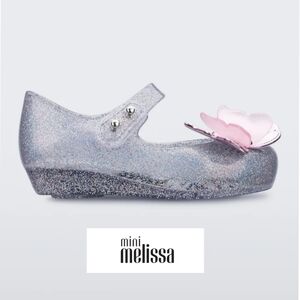 Mini Melissa Girls Glitter Flat with Pink Butterflies